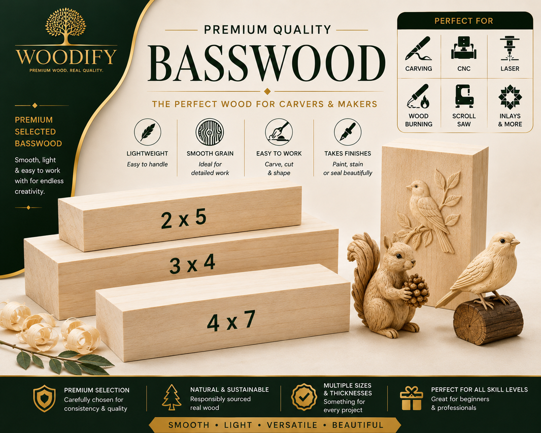 Basswood 1" Thickness (4/4) 2" Thickness (8/4) and 4" Thickness