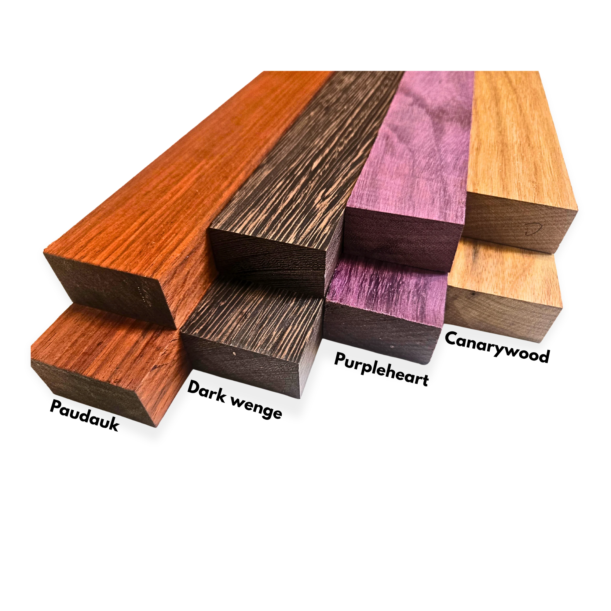 Exotic Hardwood Hobby Pack: Purpleheart, Wenge, Padauk, Canarywood Lumber