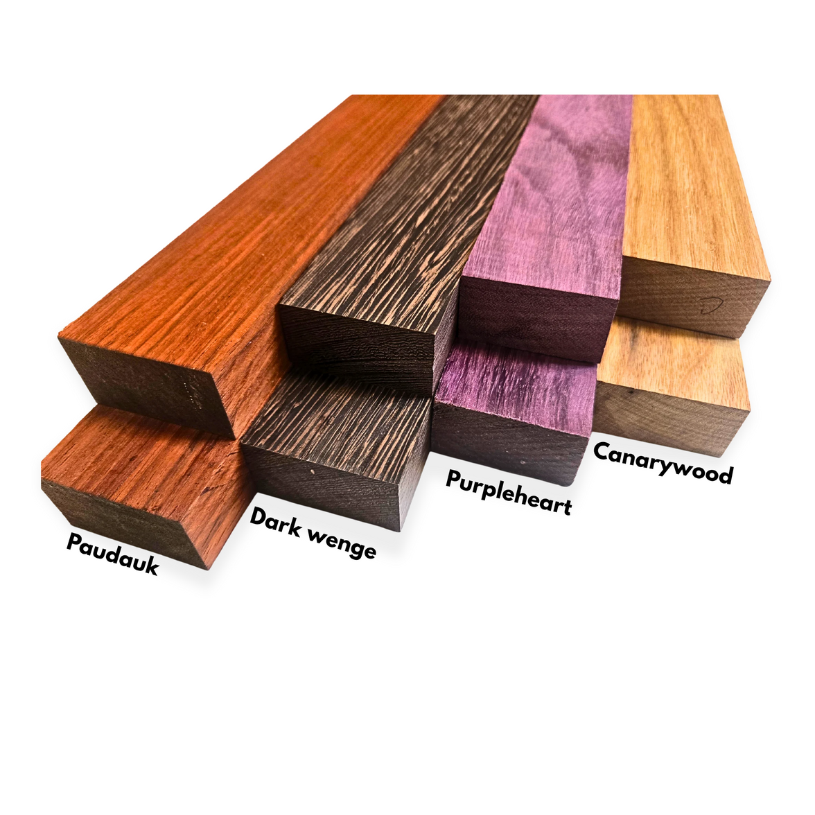 Exotic Hardwood Hobby Pack: Purpleheart, Wenge, Padauk, Canarywood Lumber
