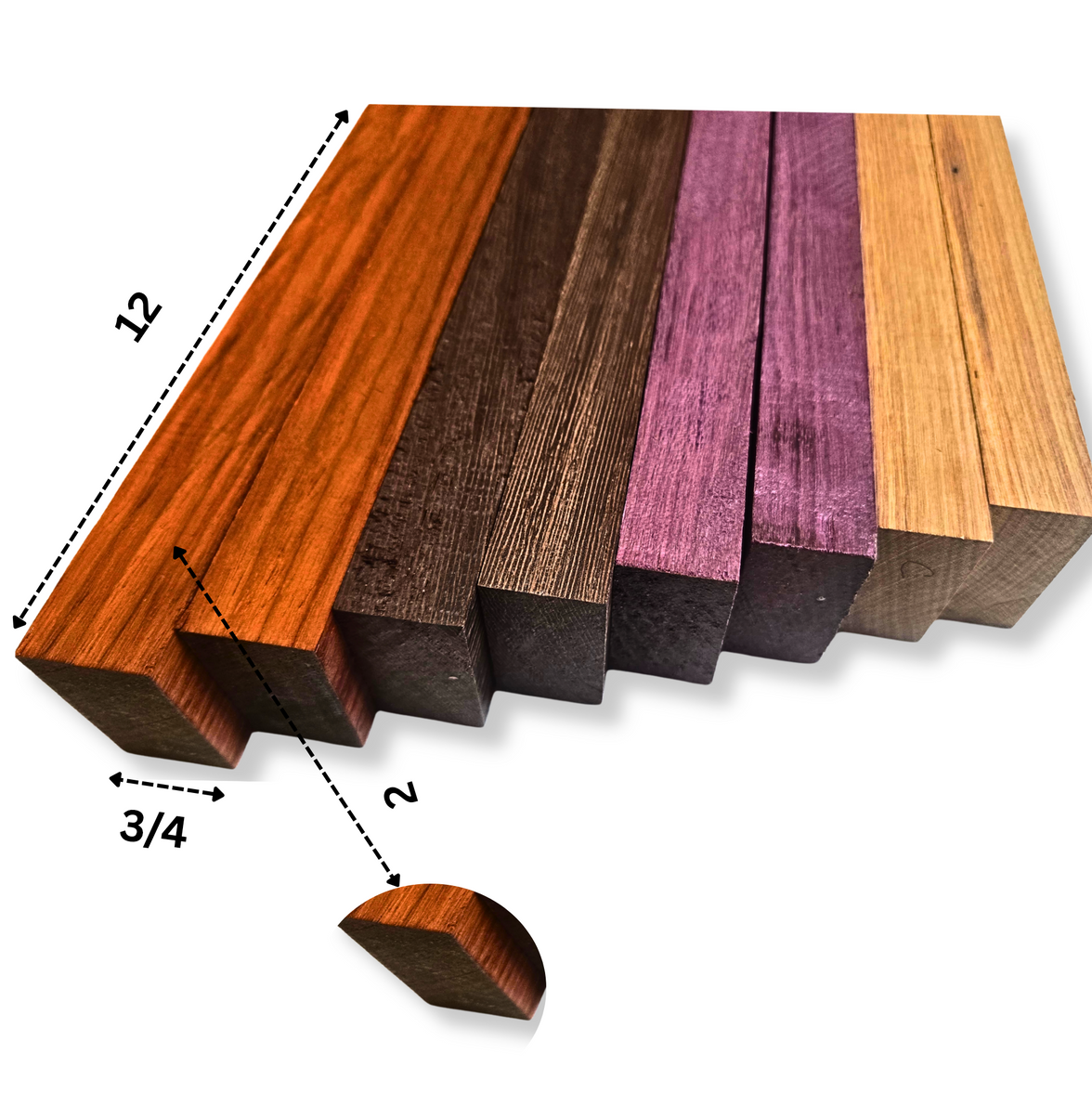 Exotic Hardwood Hobby Pack: Purpleheart, Wenge, Padauk, Canarywood Lumber
