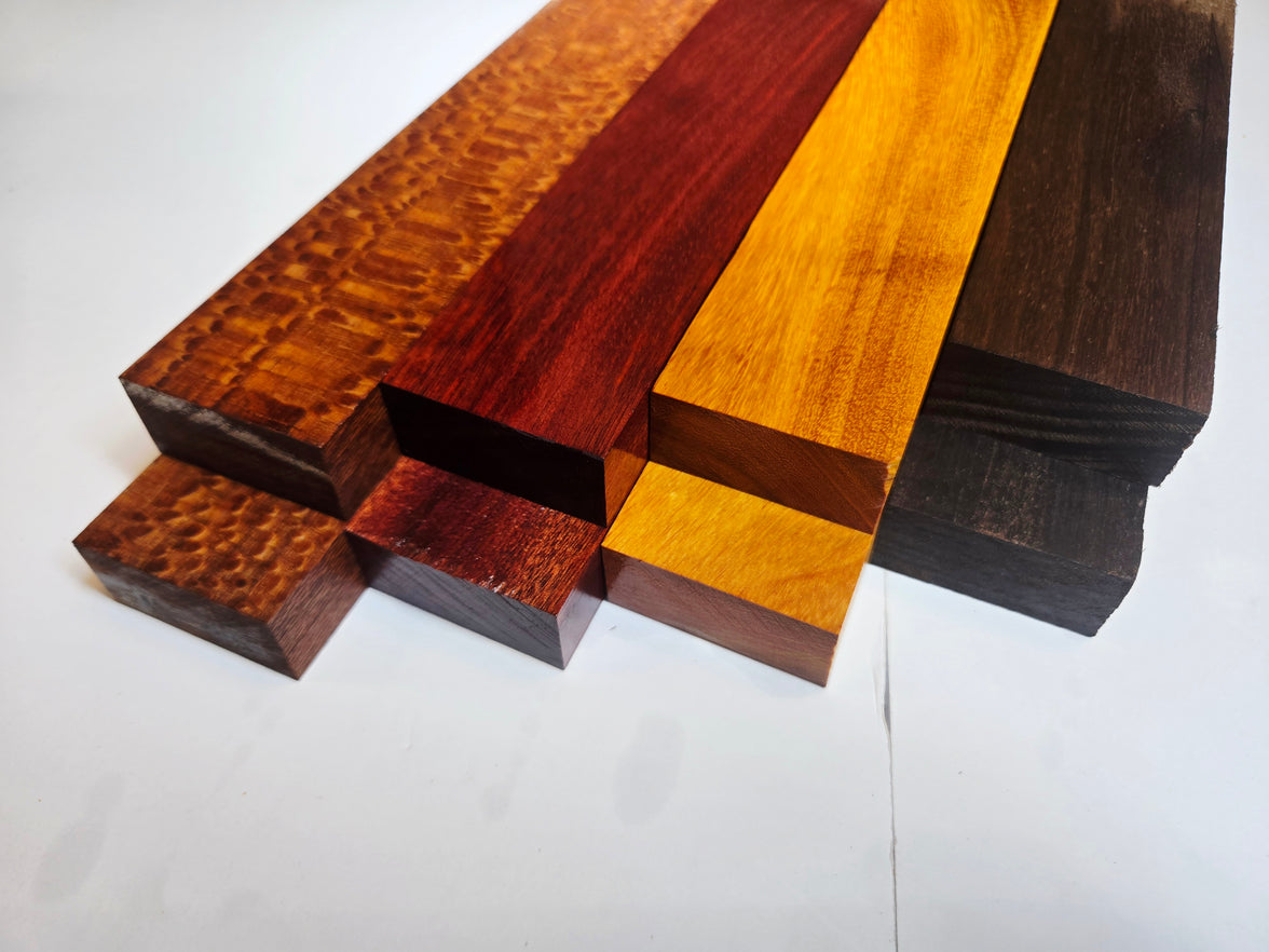 Exotic Hardwood Lumber Pack: Bloodwood, Leopardwood, Osage Orange, Walnut for Woodworking