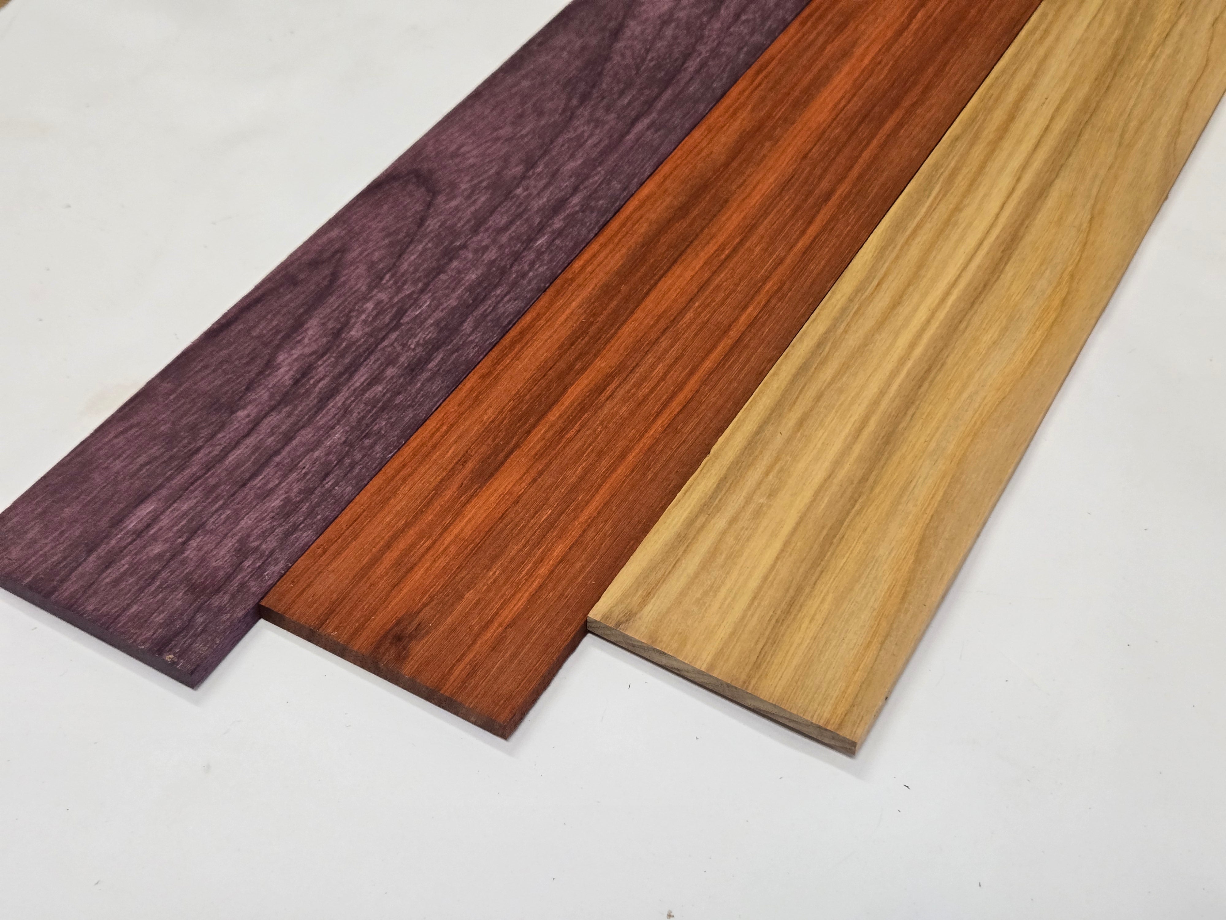Exotic Hardwood Thin Lumber Variety Pack – Purpleheart, Padauk & Canarywood