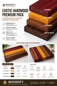 Exotic Hardwood Lumber Pack: Bloodwood, Leopardwood, Osage Orange, Walnut for Woodworking