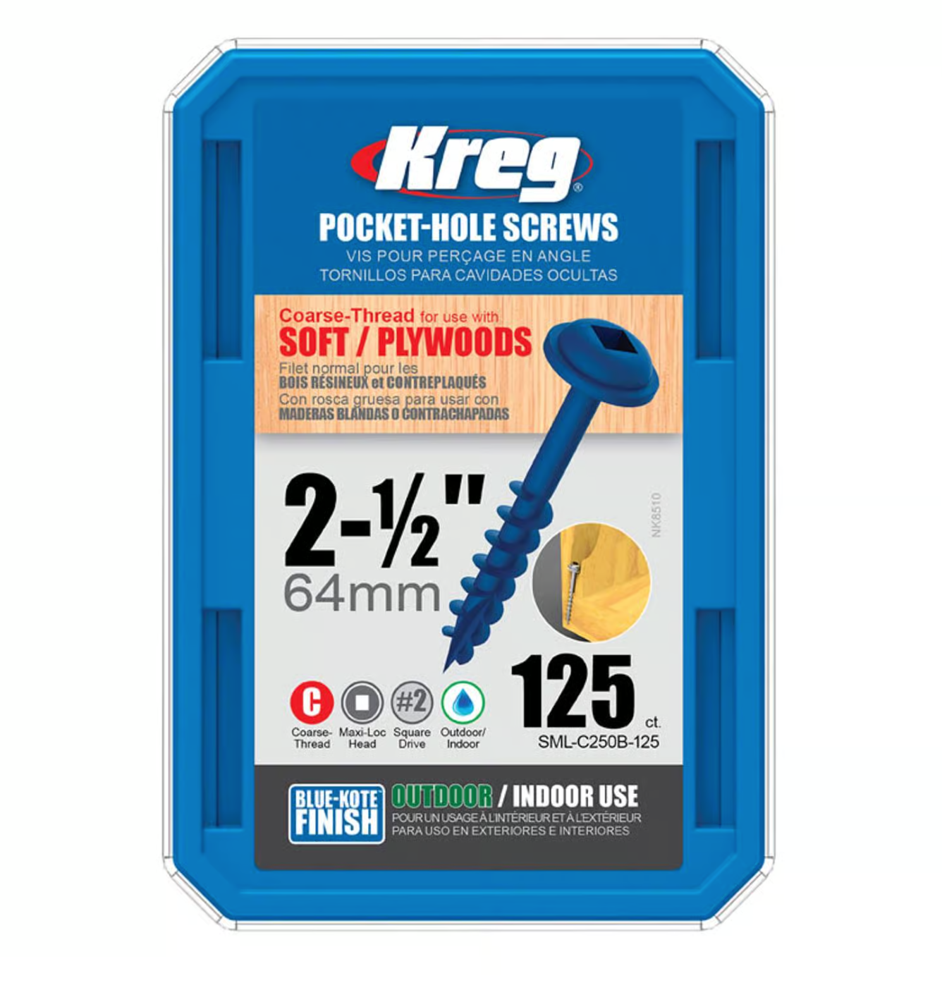 Kreg Pocket Screws 2-1/2in 125ct Blue-Kote